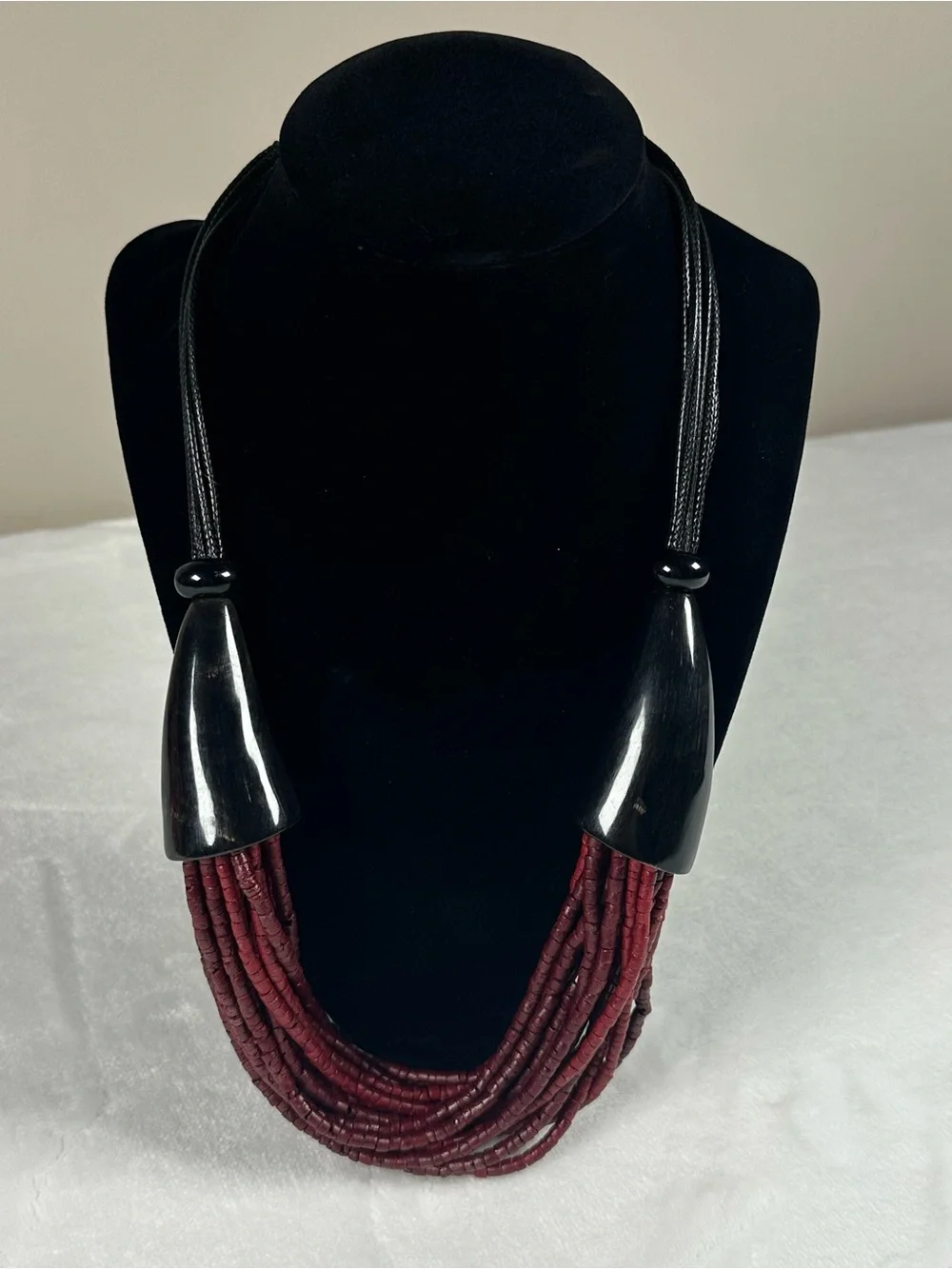 Multi-Strand Burgundy Bead Necklace with Black Accents